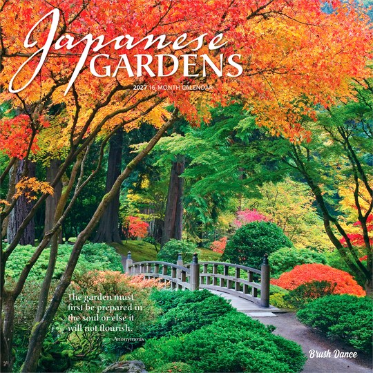 Brush Dance; Japanese Gardens | 2027 12 x 24 Inch (Hanging) Monthly Square Wall Calendar | Plastic-Free; Category:Wall Calendars; Image:1